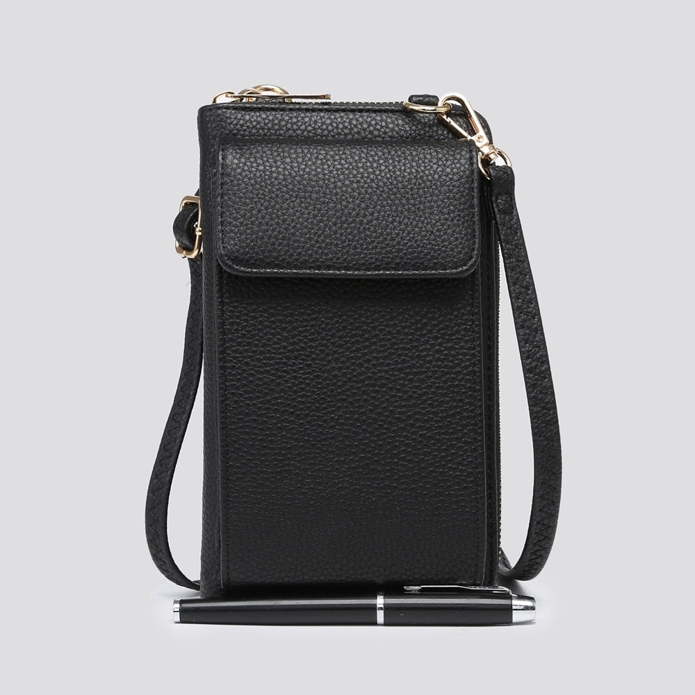 Phone Faux Leather Black Cross Body Bag - Sugarplum Boutique