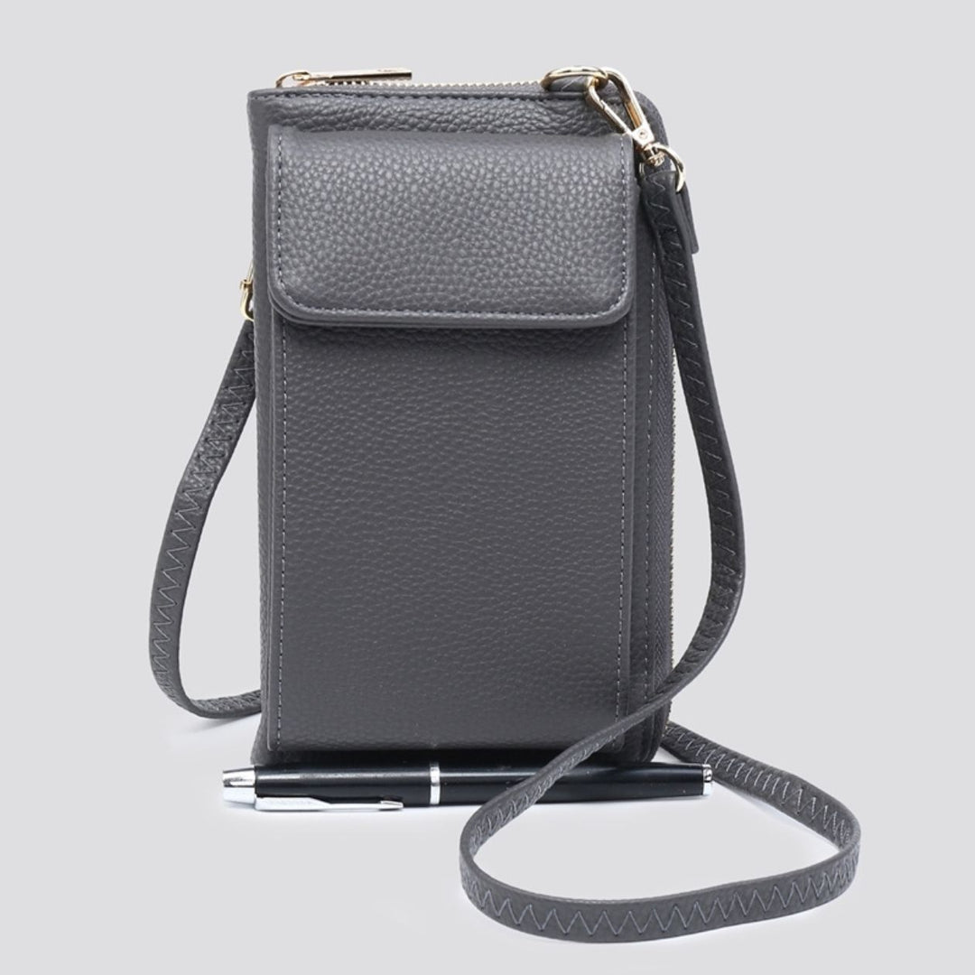 Phone Faux Leather Dark Grey Cross Body Bag - Sugarplum Boutique