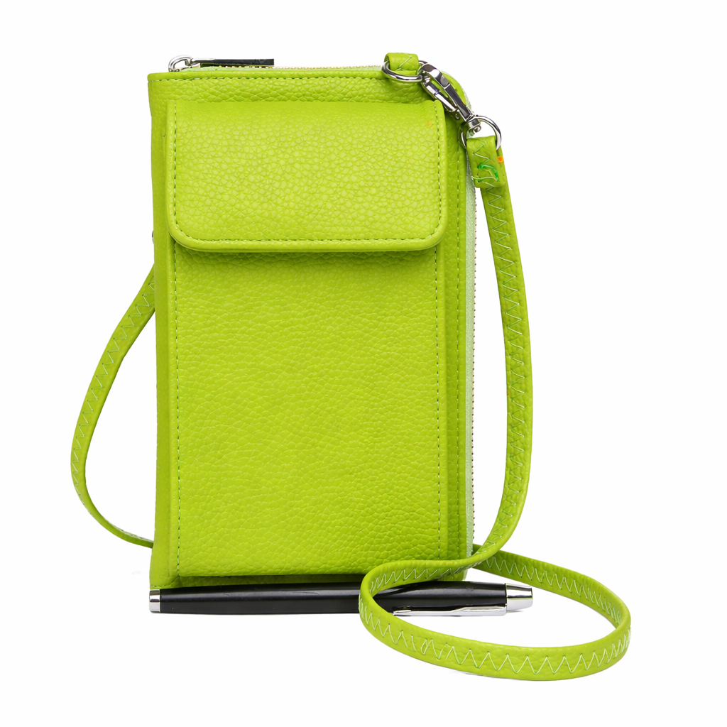 Phone Faux Leather Lime Green Cross Body Bag - Sugarplum Boutique