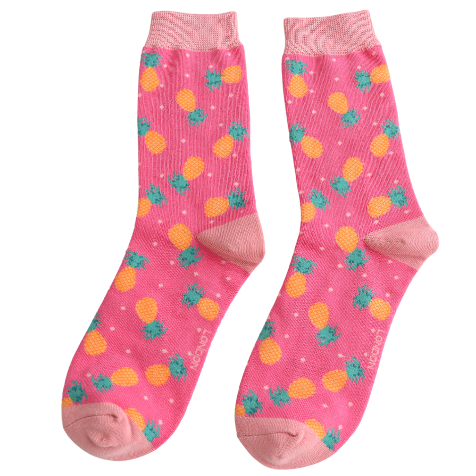 Pineapples Spots Ladies Bamboo Socks Cerise Pink - Sugarplum Boutique