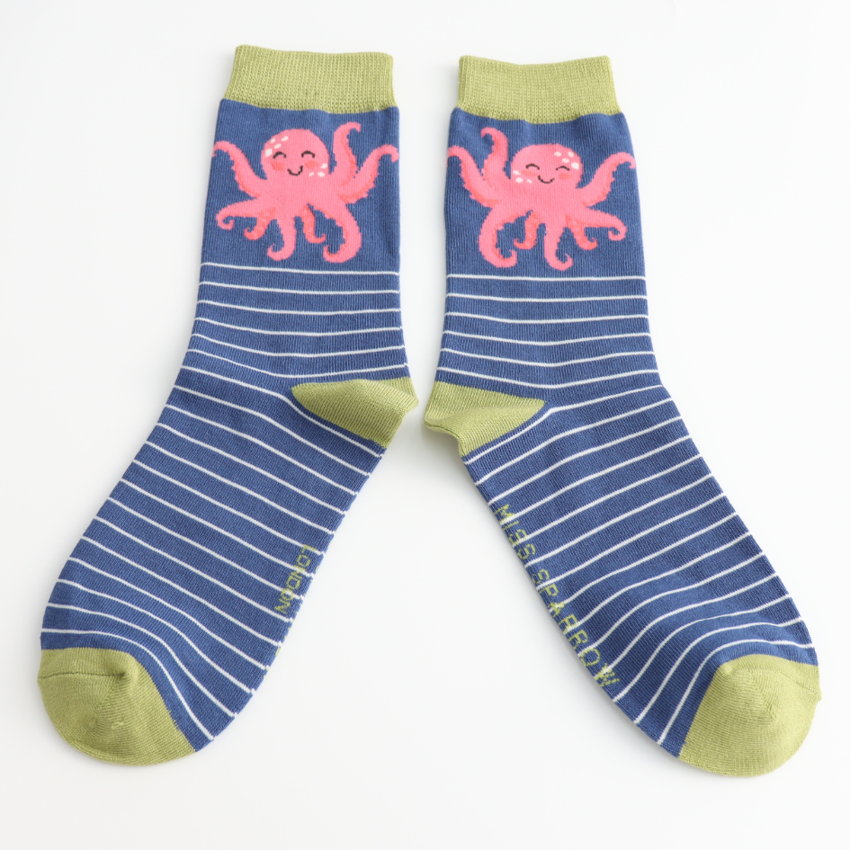 Pink Octopus Ladies Bamboo Socks Navy Blue - Sugarplum Boutique
