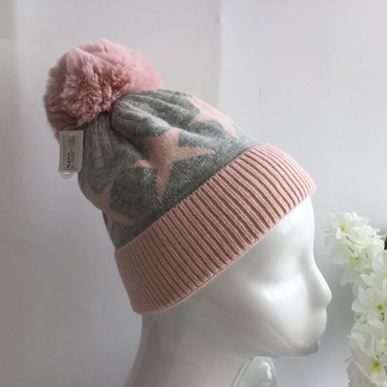Pink Star Angora Mix Knit Bobble Hat Grey - Sugarplum Boutique