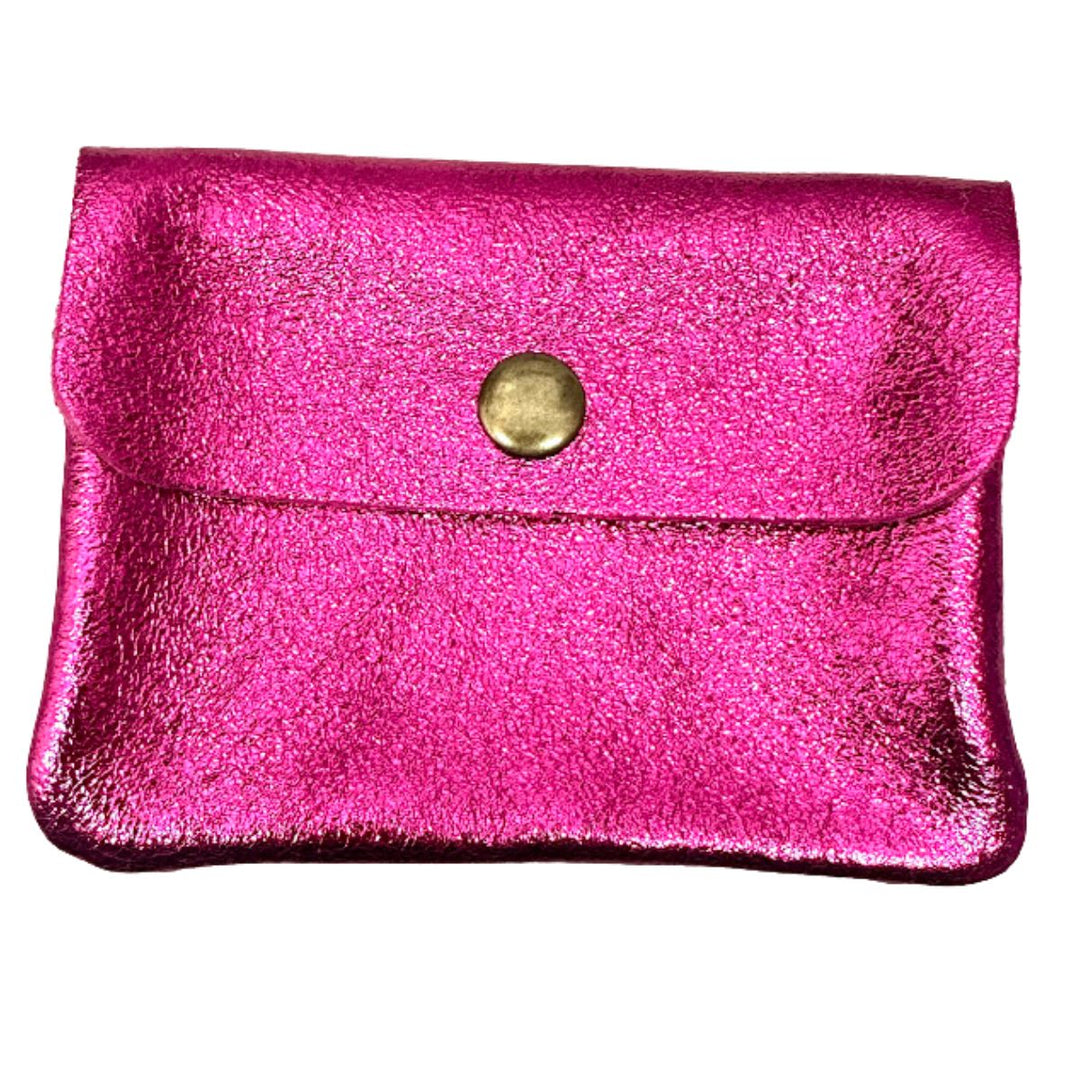 Pippa Cerise Pink Leather Metallic Coin Purse - Sugarplum Boutique