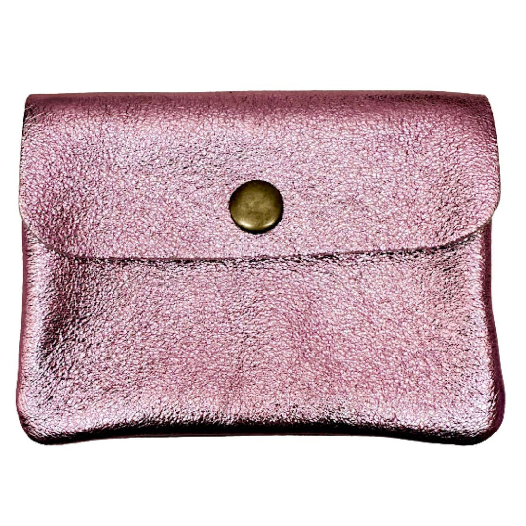 Pippa Light Pink Leather Metallic Coin Purse - Sugarplum Boutique