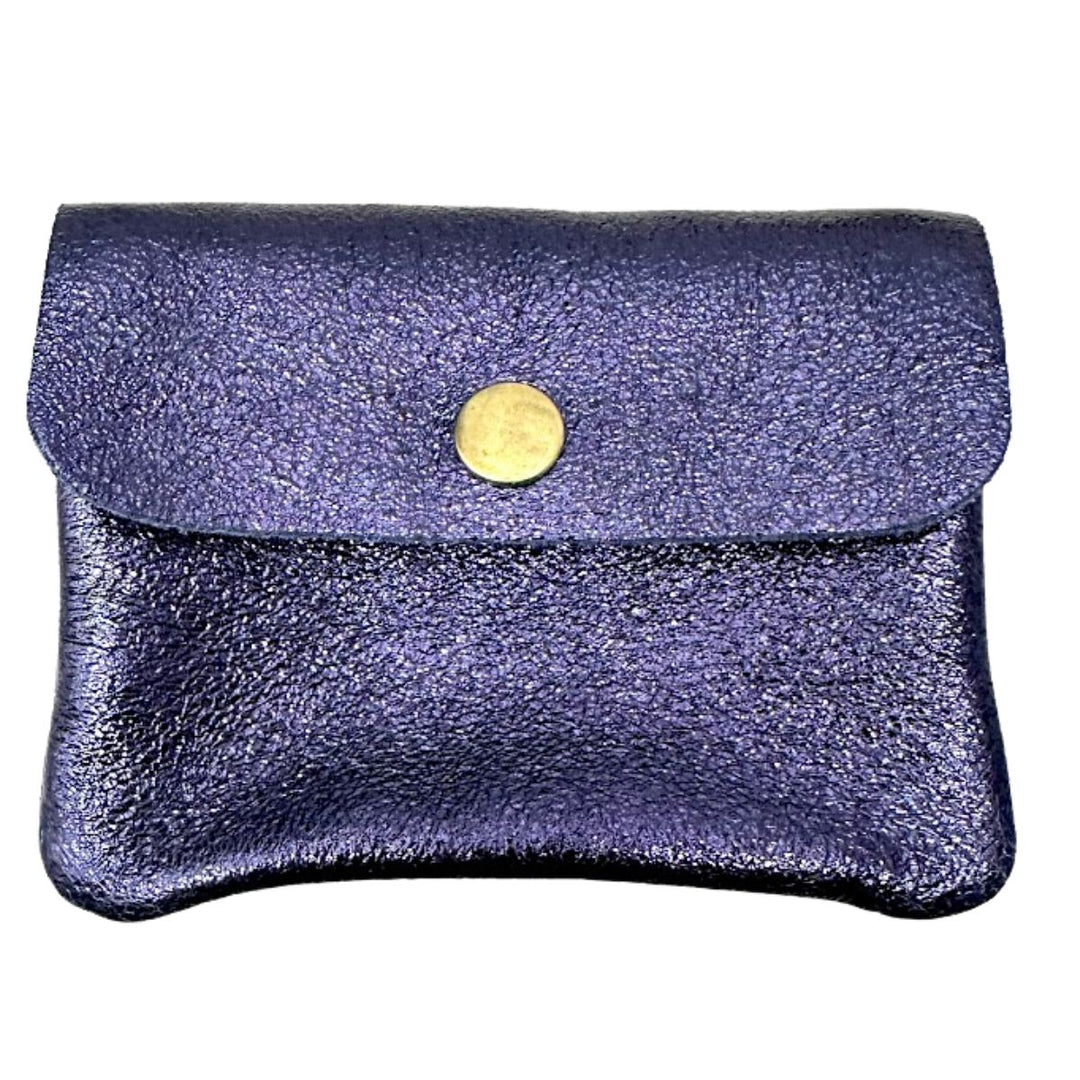 Pippa Navy Blue Leather Metallic Coin Purse - Sugarplum Boutique