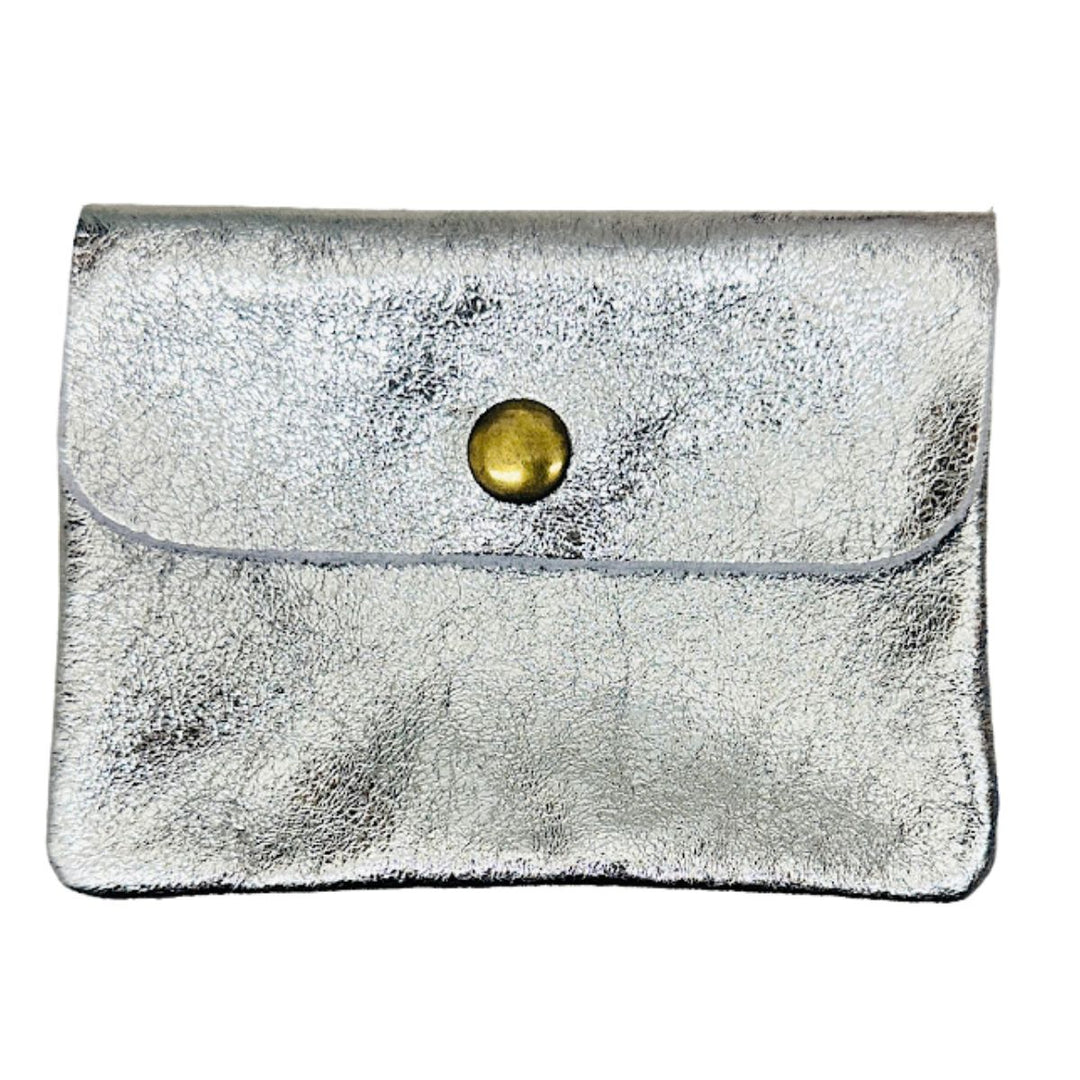 Pippa Silver Leather Metallic Coin Purse - Sugarplum Boutique