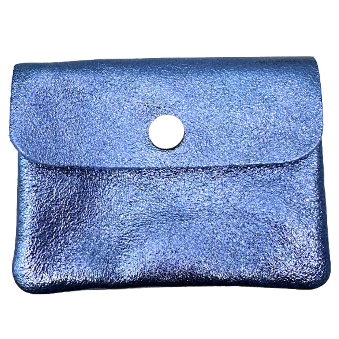 Pippa Sky Blue Leather Metallic Coin Purse - Sugarplum Boutique