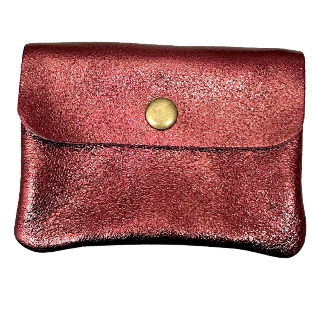 Pippa Wine Red Leather Metallic Coin Purse - Sugarplum Boutique