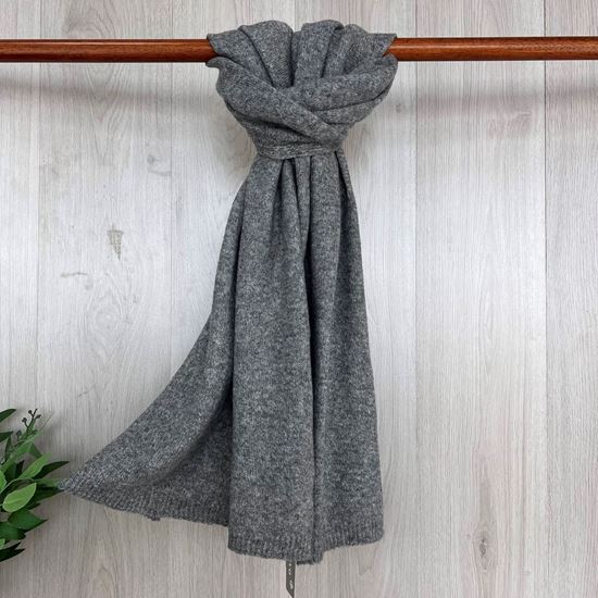 Plain Knit Rib Hem Winter Scarf Grey - Sugarplum Boutique