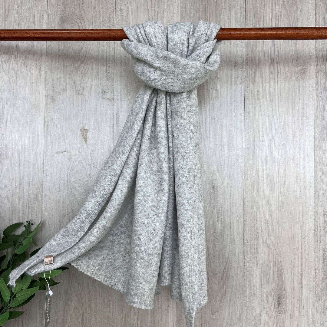 Plain Knit Rib Hem Winter Scarf Light Grey - Sugarplum Boutique