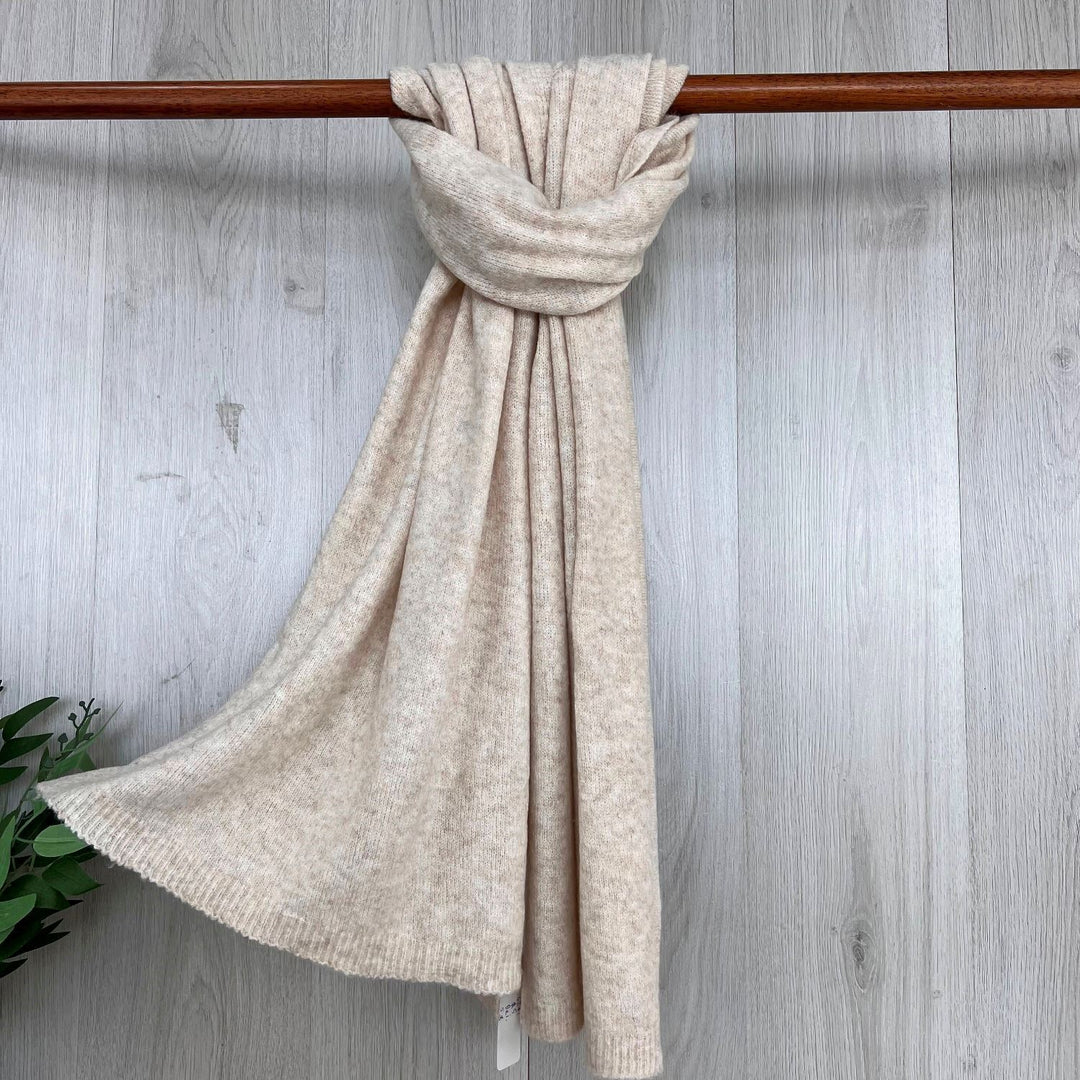 Plain Knit Rib Hem Winter Scarf Stone - Sugarplum Boutique