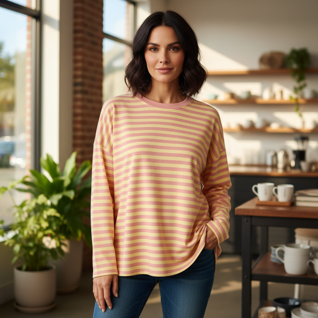 Polly Lemon Yellow Striped Cotton Mix Top - Sugarplum Boutique