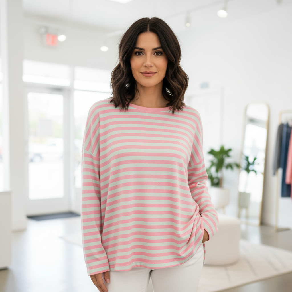 Polly Mint Green Striped Cotton Mix Top - Sugarplum Boutique