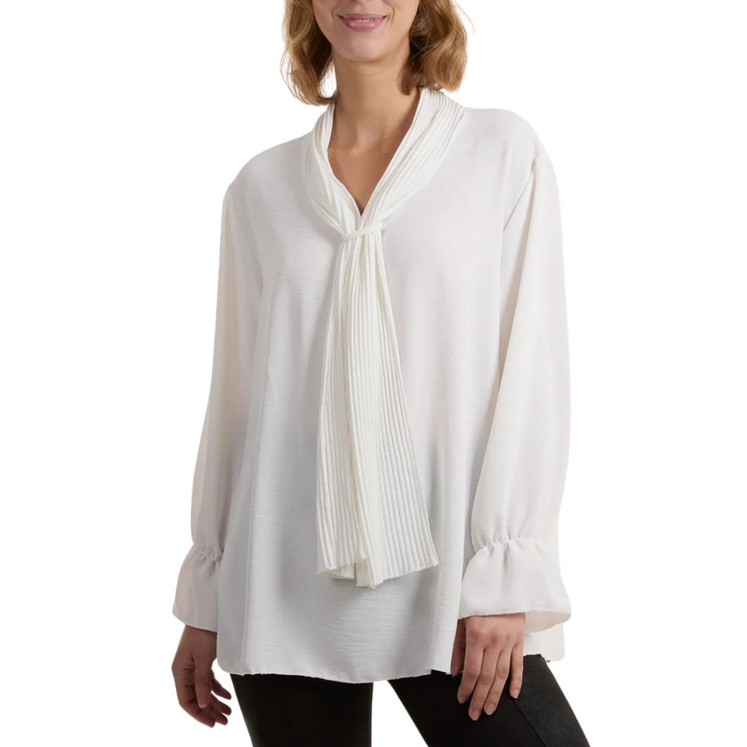 Polly Pleated Scarf Top White - Sugarplum Boutique