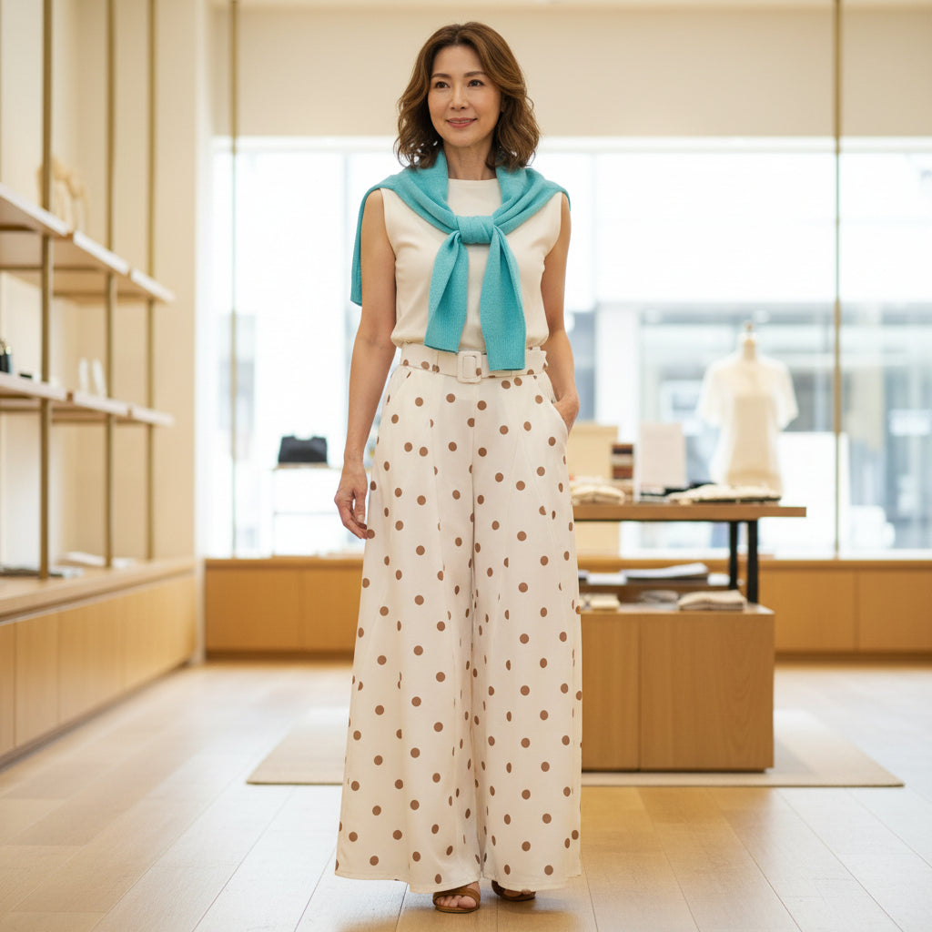 Polly Polka Dot Cream Wide Flared Leg Trousers - Sugarplum Boutique