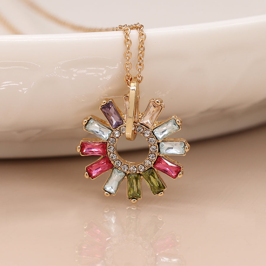 Pom Golden Multi Crystal Flower Charm Short Necklace - Sugarplum Boutique