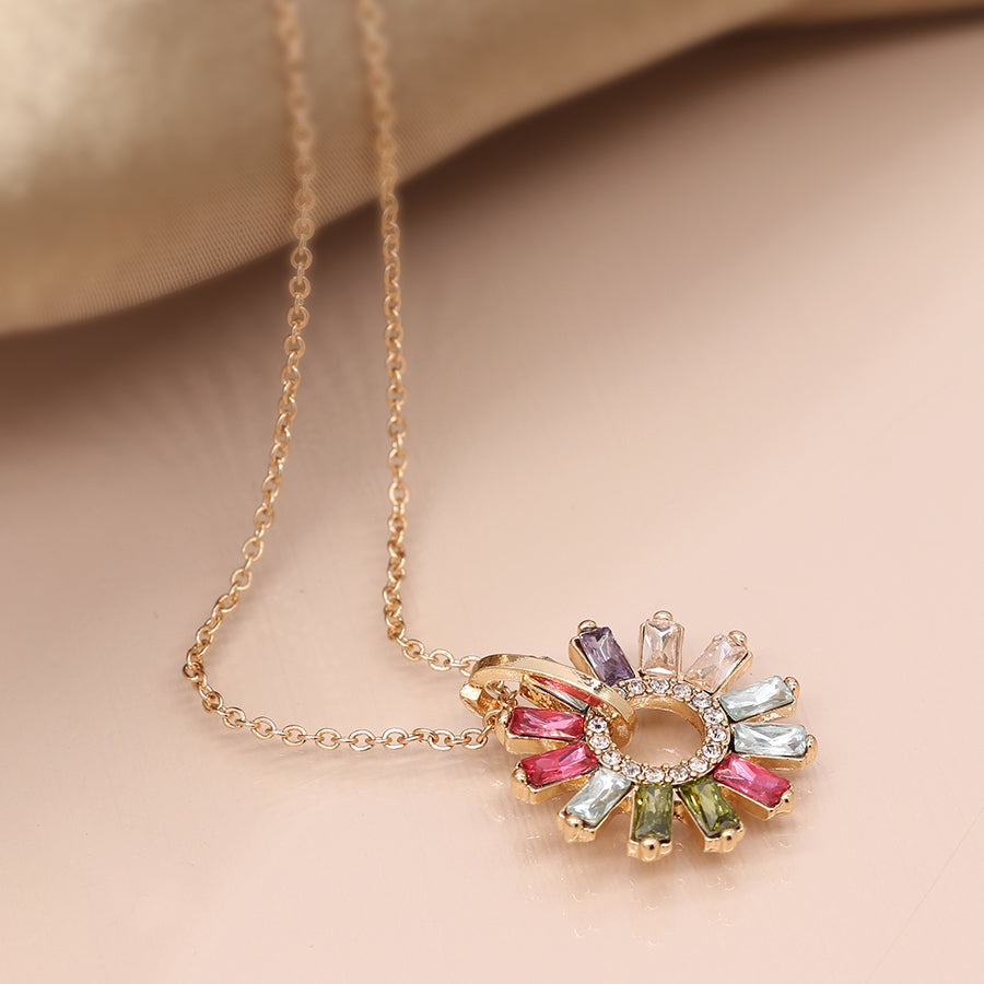 Pom Golden Multi Crystal Flower Charm Short Necklace - Sugarplum Boutique 