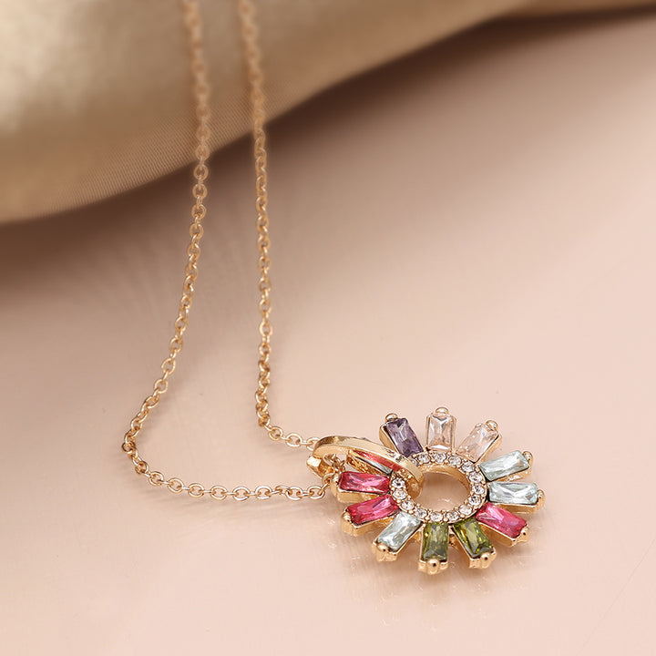 Pom Golden Multi Crystal Flower Charm Short Necklace - Sugarplum Boutique 
