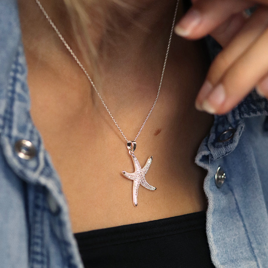 Pom Silver Plated Crystal Starfish Necklace - Sugarplum Boutique