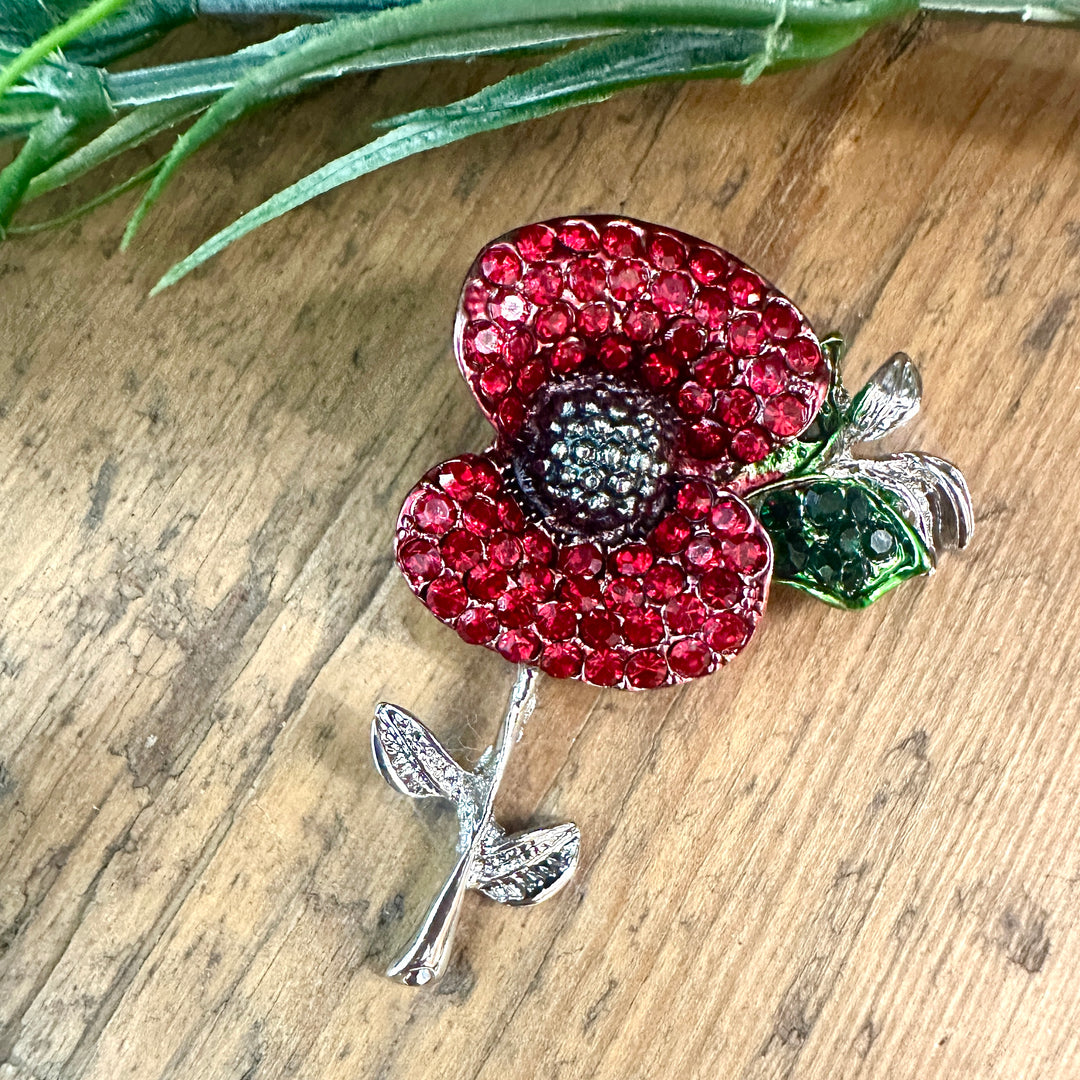 Poppy Diamante Brooch Silver - Sugarplum Boutique