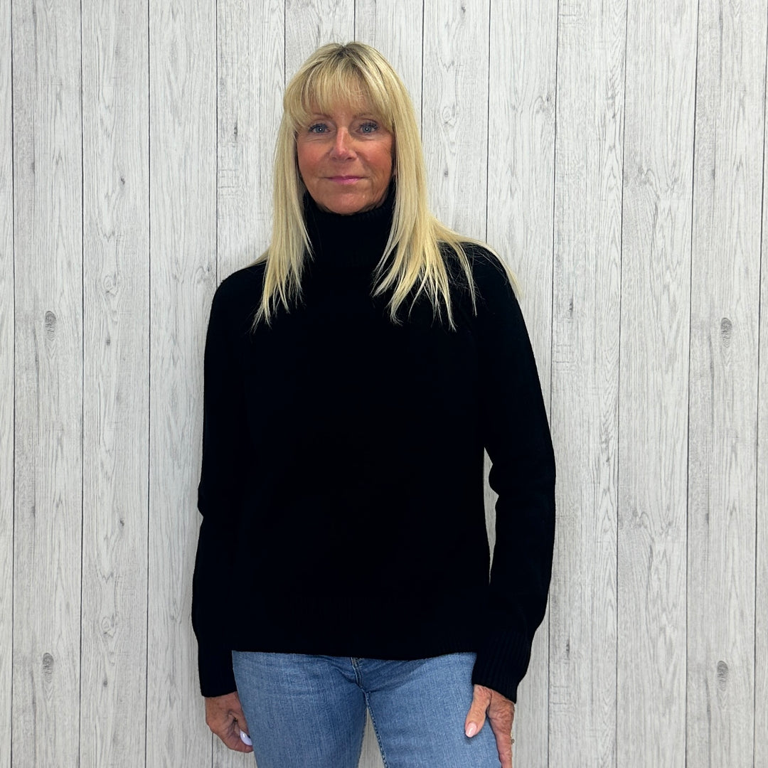 Poppy Polo Neck Rib Detail Jumper Black - Sugarplum Boutique