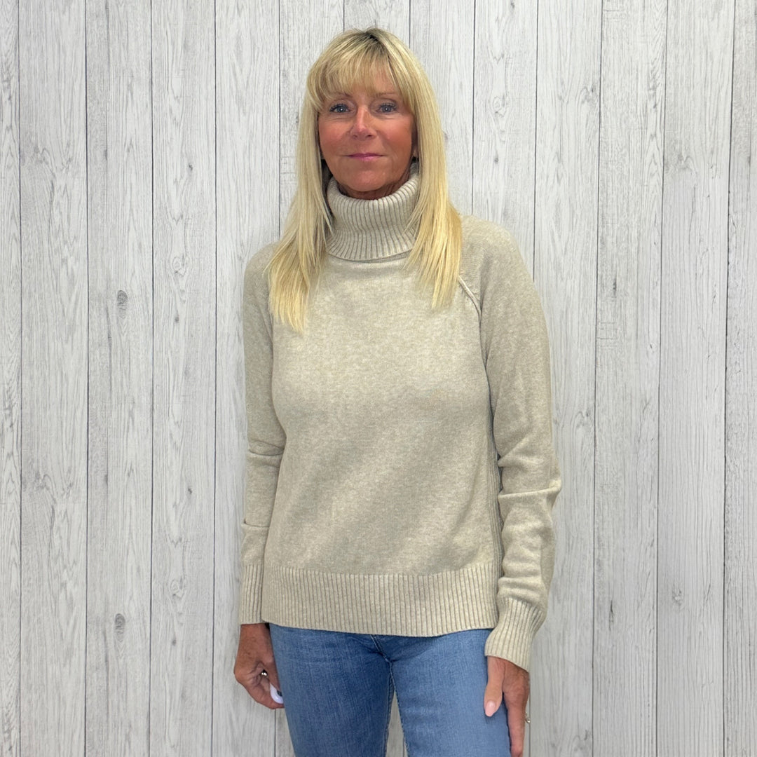 Poppy Polo Neck Rib Detail Jumper Stone - Sugarplum Boutique