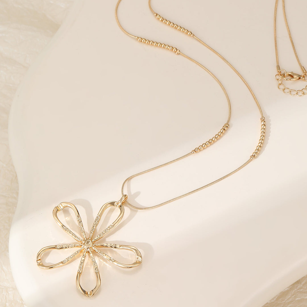 Purley Open Flower Gold Long Necklace - Sugarplum Boutique