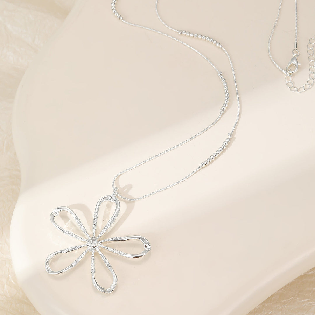 Purley Open Flower Silver Long Necklace - Sugarplum Boutique