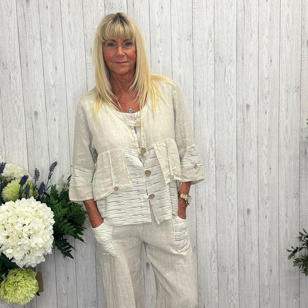 Puro Lino Linen 3/4 Sleeve Jacket Stone - Sugarplum Boutique