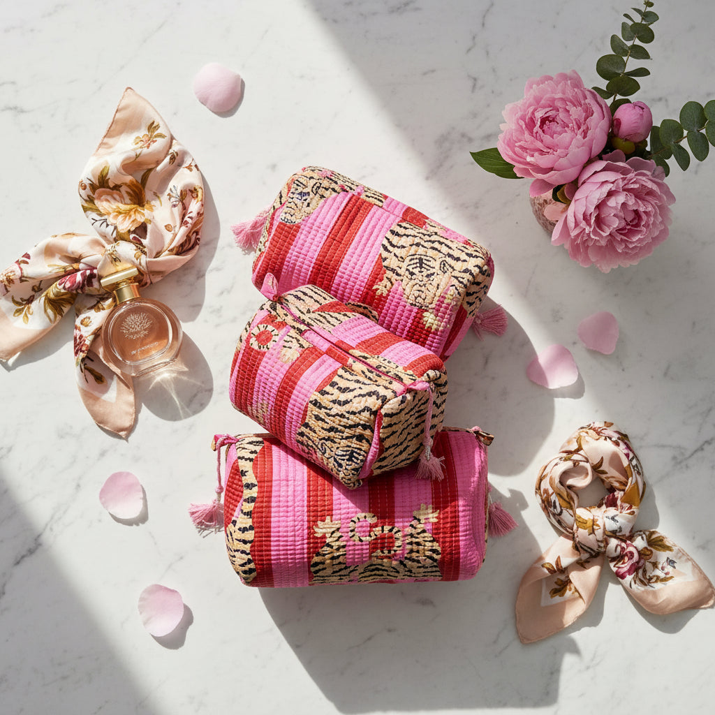 Quilted Tiger Toiletry Cosmetic Bag - Sugarplum Boutique