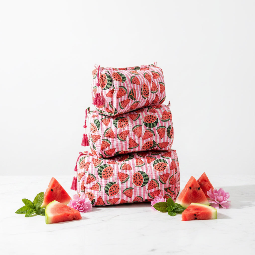 Quilted Water Melon Toiletry Cosmetic Bag - Sugarplum Boutique
