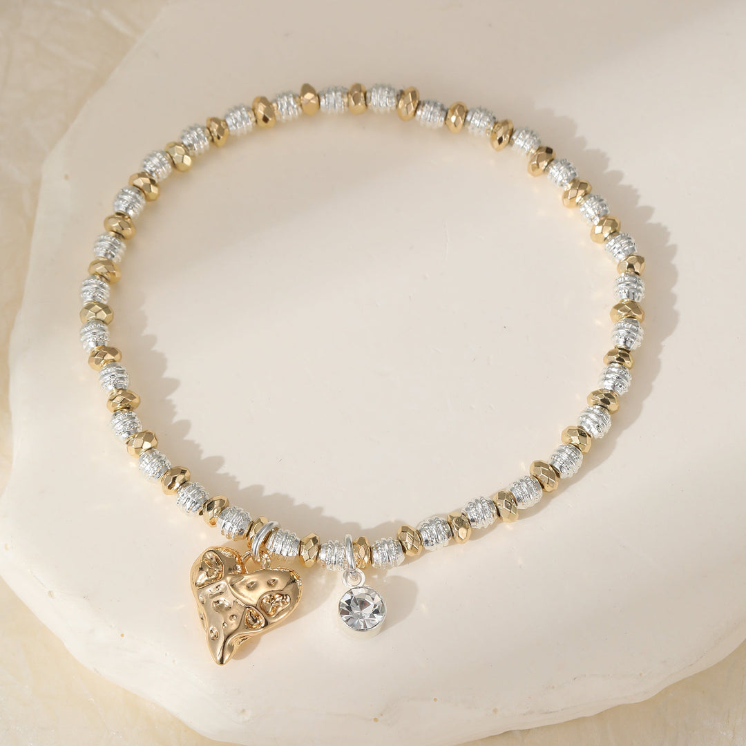 Rachael Heart Beaded Silver Gold Stretch Bracelet - Sugarplum Boutique