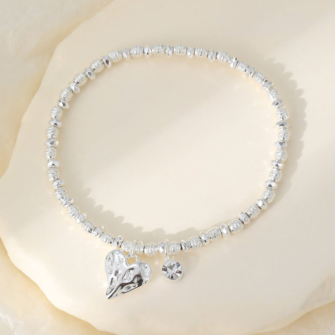 Rachael Heart Beaded Silver Stretch Bracelet - Sugarplum Boutique