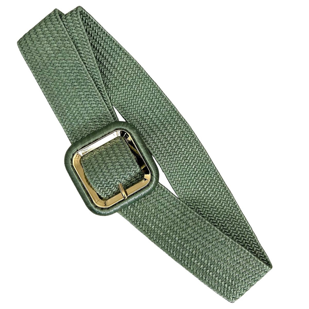 Raffia Gold Buckle Belt Olive Green - Sugarplum Boutique