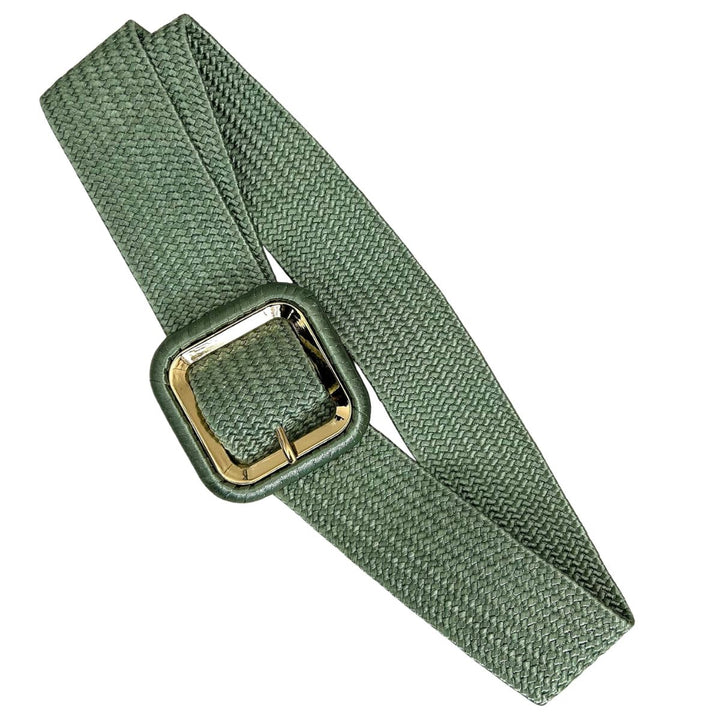 Raffia Gold Buckle Belt Olive Green - Sugarplum Boutique