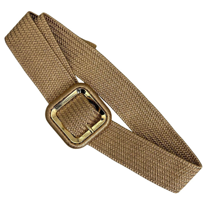 Raffia Gold Buckle Belt Olive Taupe Brown - Sugarplum Boutique