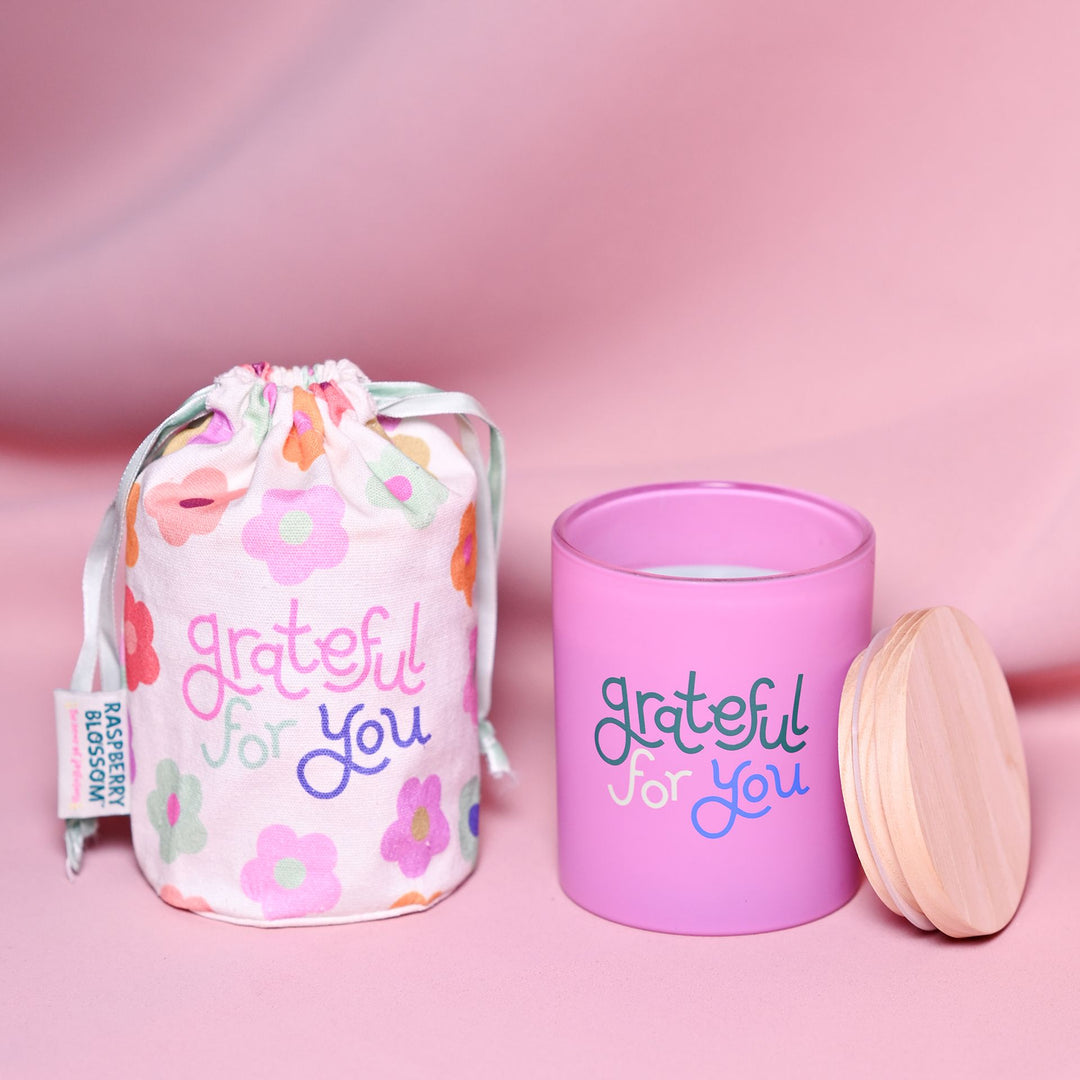 Raspberry Blossom Fragranced Candle In A Pouch - "Grateful For You" - Sugarplum Boutique