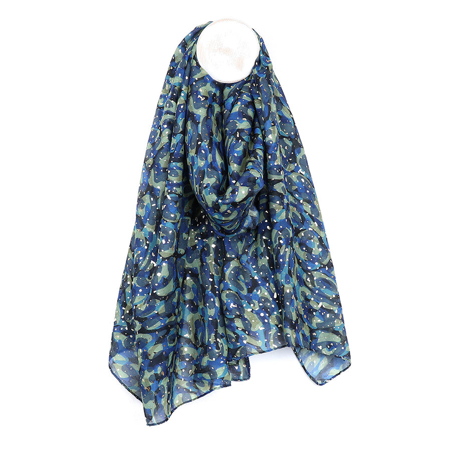 Recycled Blue Abstract Camouflage Print Scarf - Sugarplum Boutique