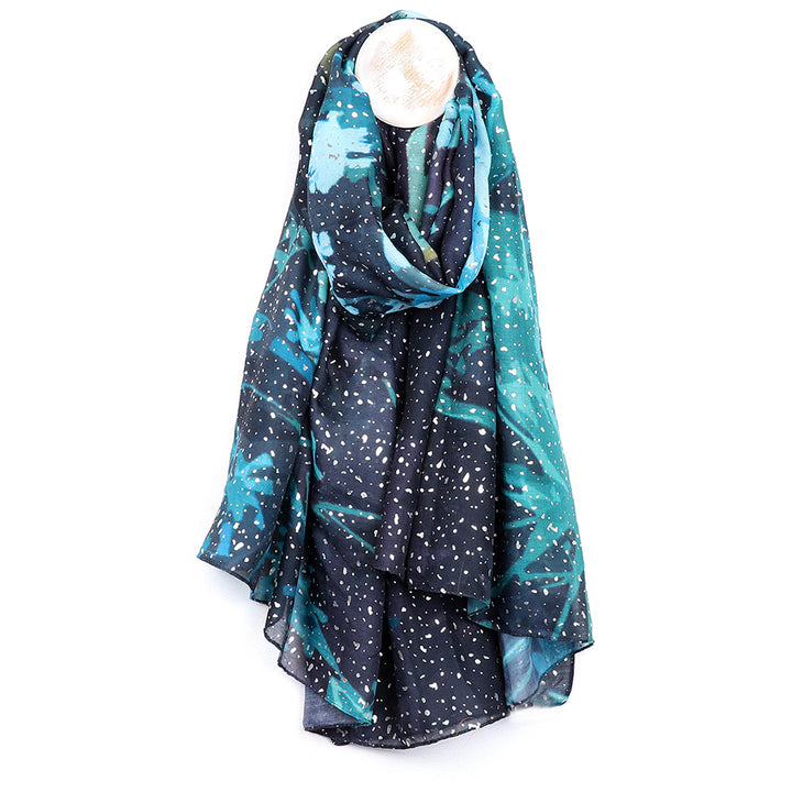 Recycled Blue Mix Abstract Floral Metallic Scarf - Sugarplum Boutique