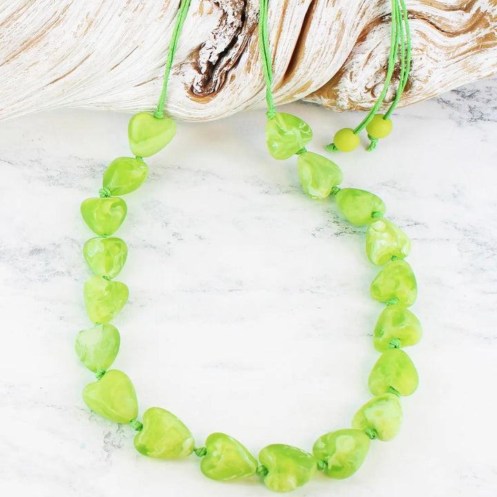 Resin Heart Necklace Green - Sugarplum Boutique