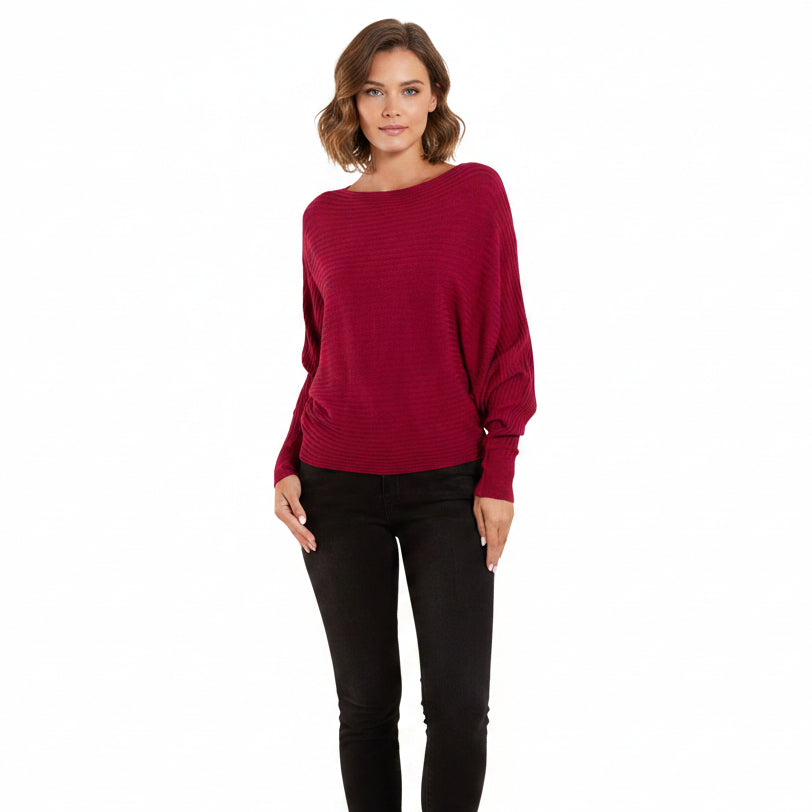Rosa Rib Burgundy Batwing Sleeve Jumper - Sugarplum Boutique