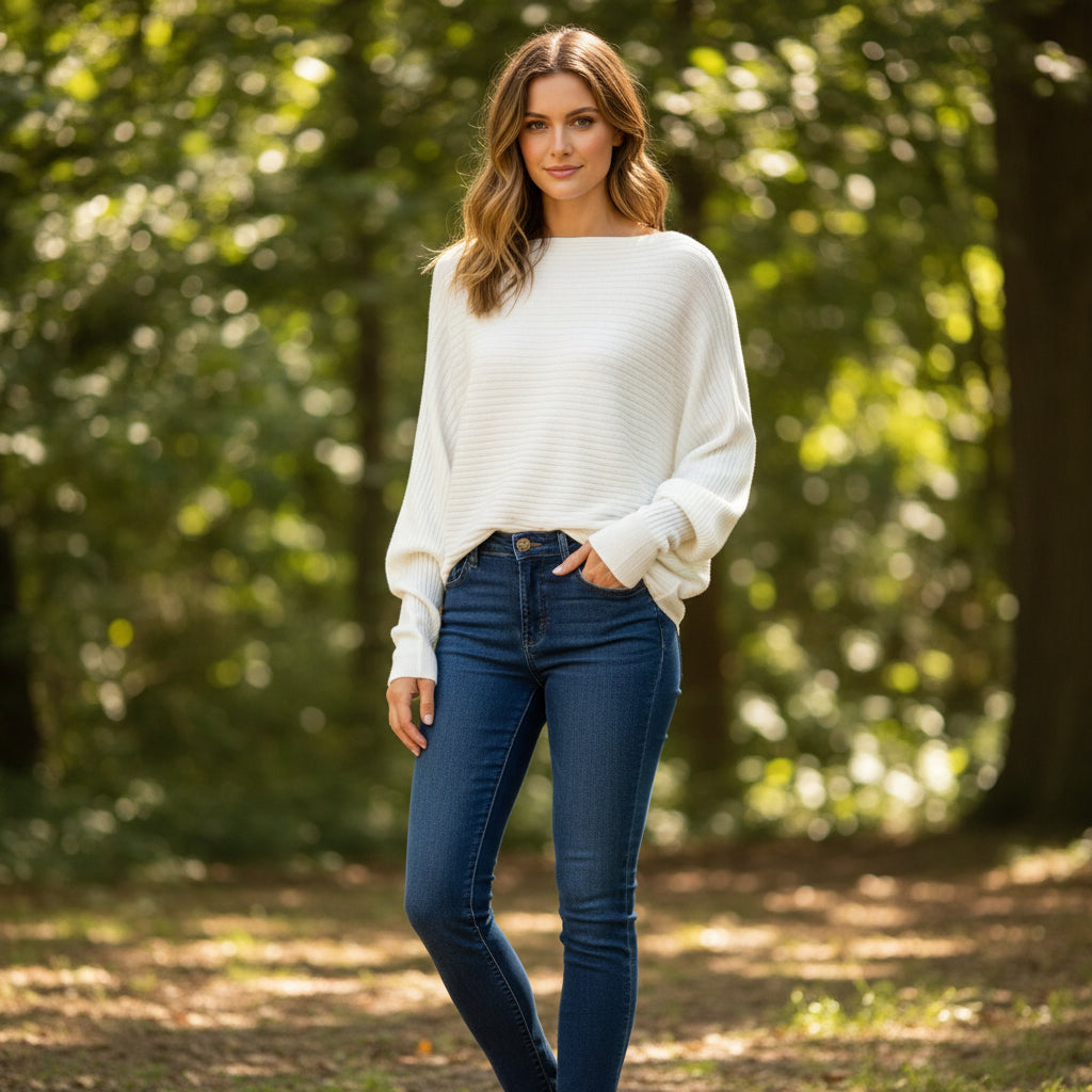 Rosa Rib Cream Batwing Sleeve Jumper- Sugarplum Boutique