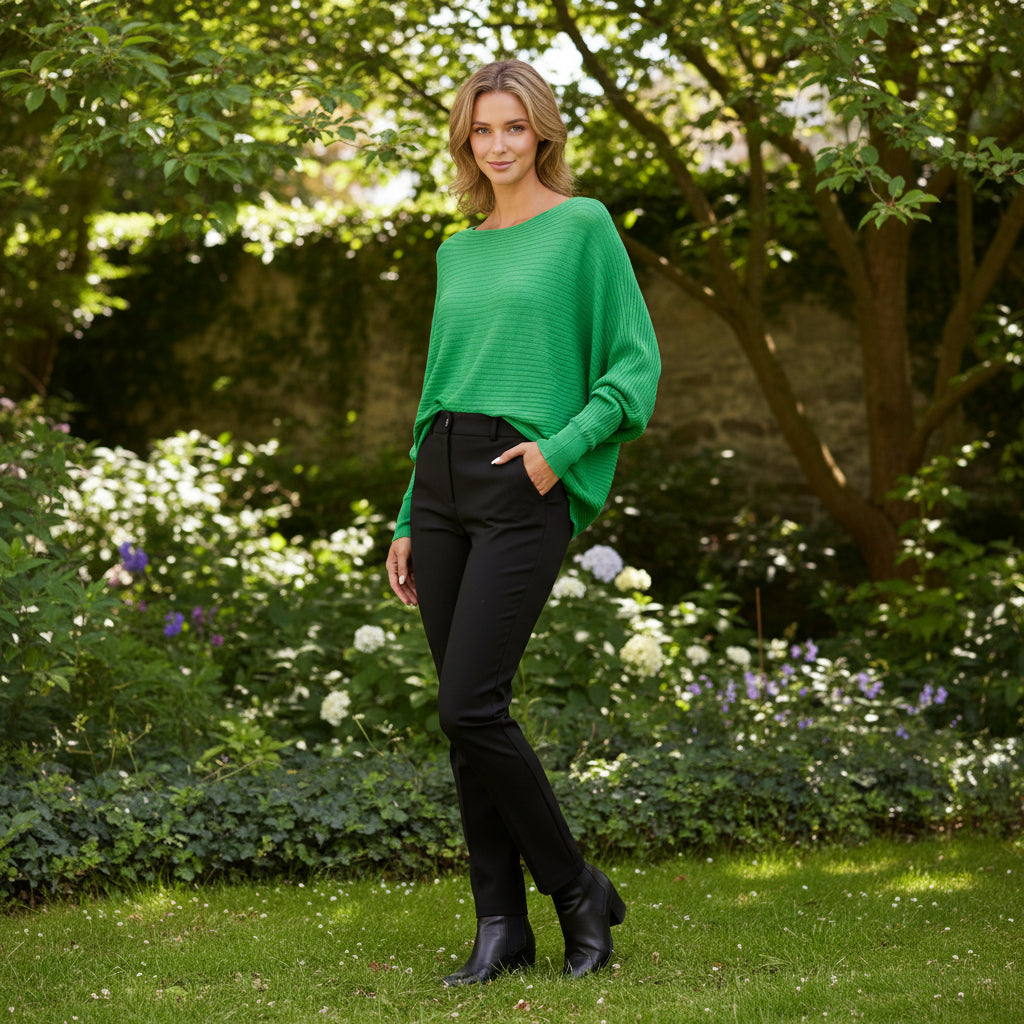 Rosa Rib Emerald Green Batwing Sleeve Jumper - Sugarplum Boutique