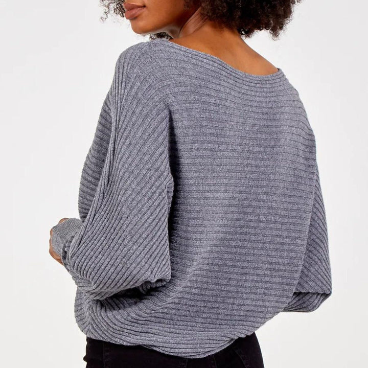 Rosa Rib Jumper Batwing Sleeve Mid Grey - Sugarplum Boutique