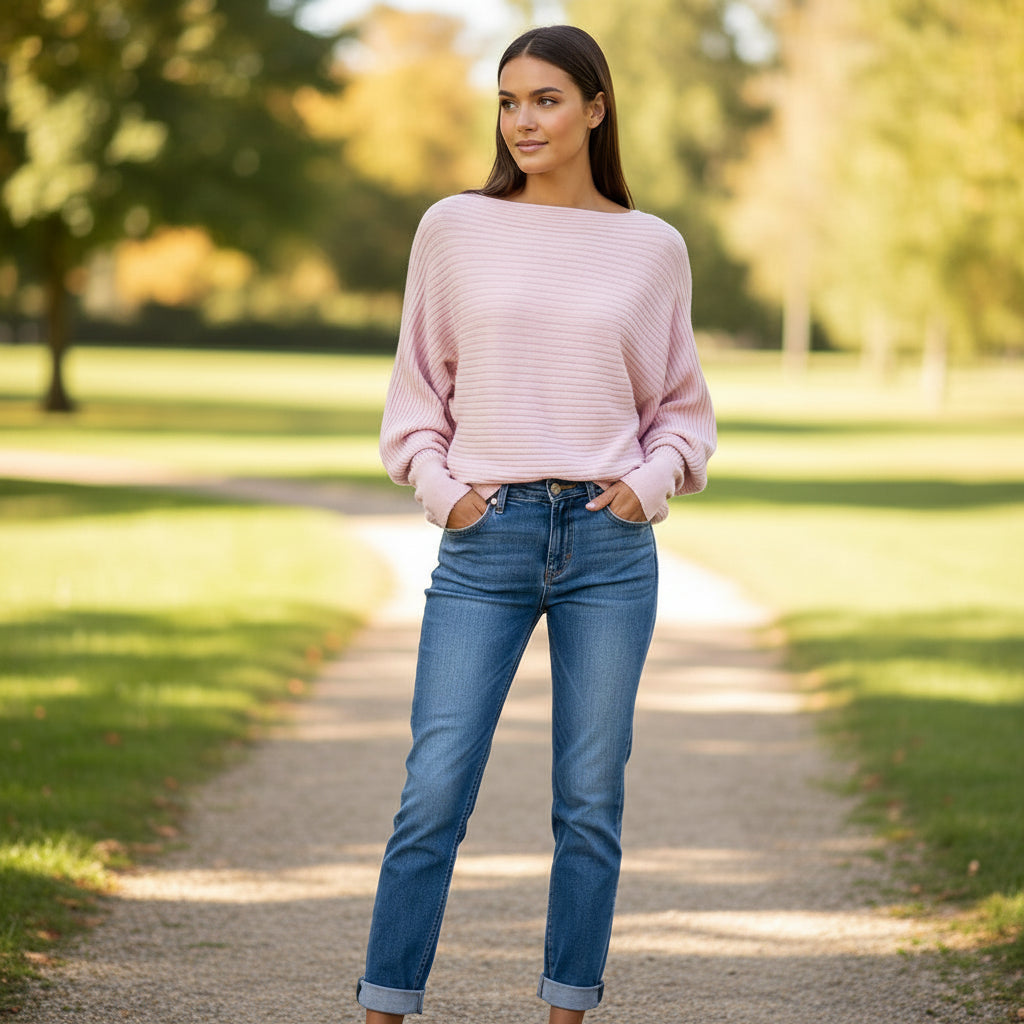 Rosa Rib Light Pink Batwing Sleeve Jumper - Sugarplum Boutique