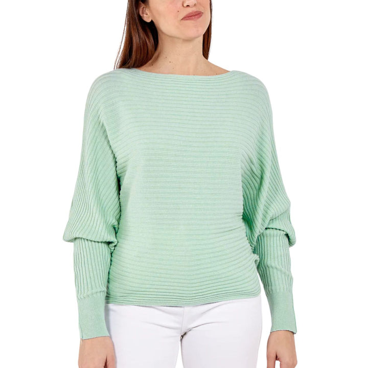 Rosa Rib Mint Green Batwing Sleeve Jumper - Sugarplum Boutique