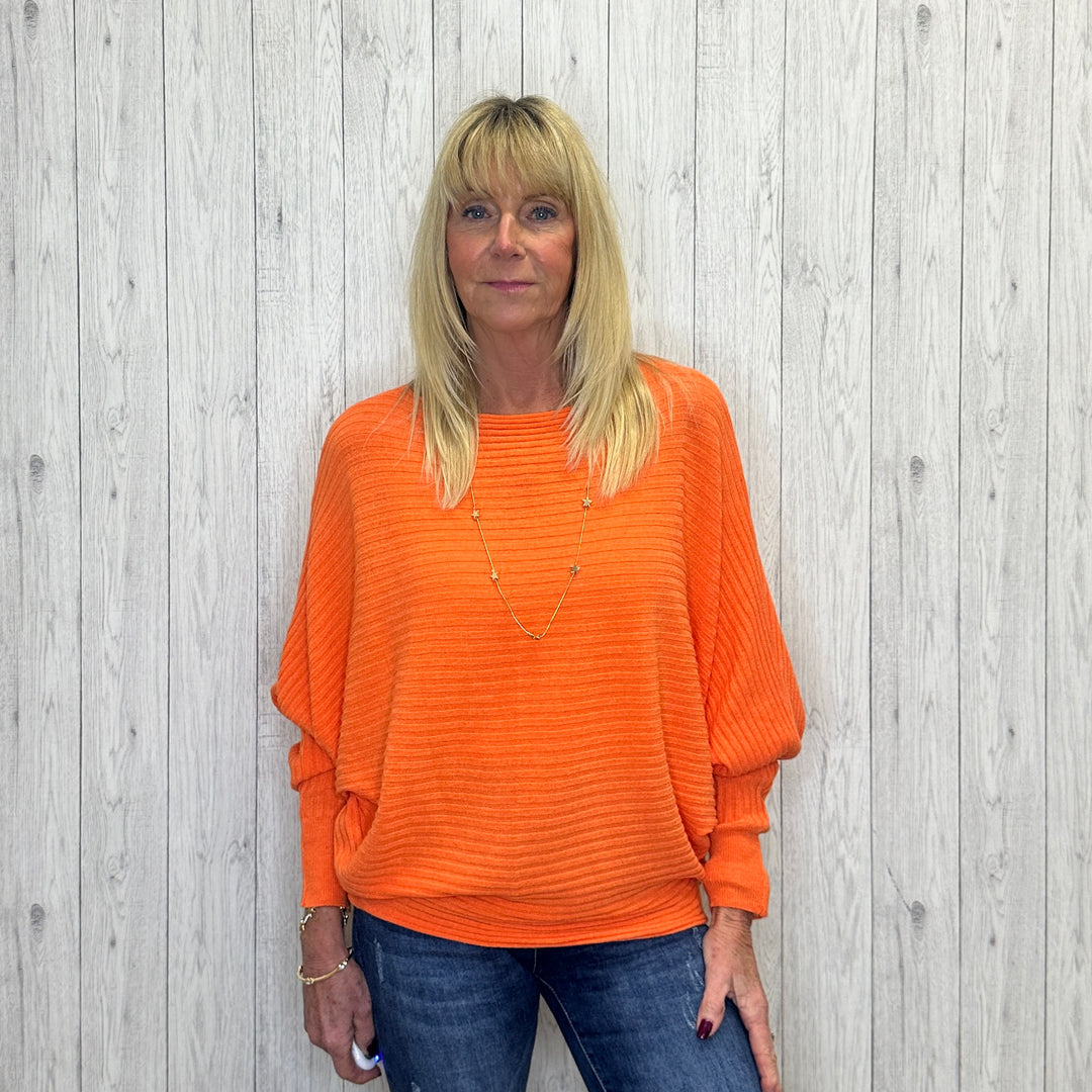 Rosa Rib Orange Batwing Sleeve Jumper - Sugarplum Boutique