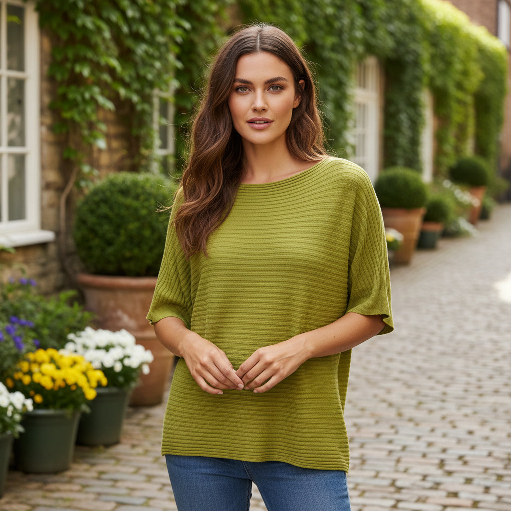 Rosa Rib Short Sleeve Olive Green Jumper - Sugarplum Boutique