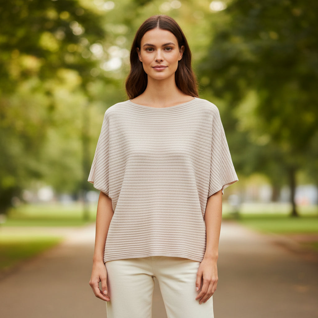 Rosa Rib Short Sleeve Stone Jumper - Sugarplum Boutique