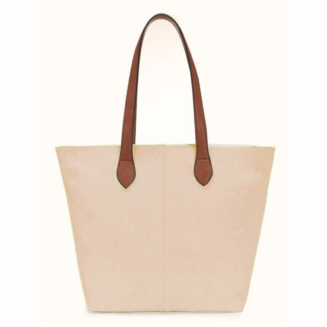 Rosalie Faux Leather Beige Tote Bag - Sugarplum boutique
